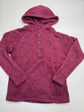Iceburg Outerwear Womens L Pink Marled Fleece Hooded Pullover Button Sweater